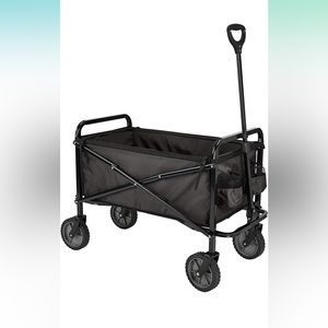 Amazon Basics Collapsible Folding Outdoor Utility Wagon with Cover Bag, Black